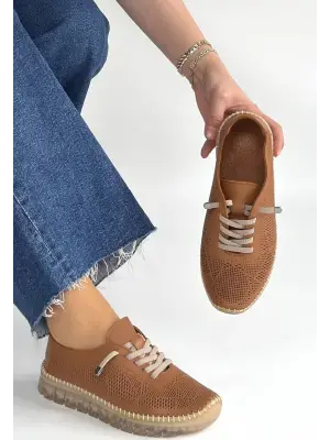 Merja Taba Deri Bağcıklı Spor Ayakkabı