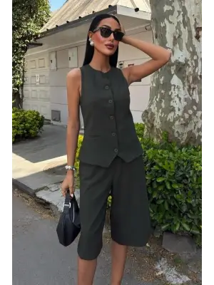 Midi Şortlu Ve Yelekli Viscon Takım 10167