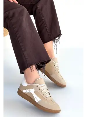 Mier Bej Cilt Bağcıklı Spor Ayakkabı