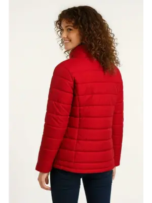 Çarpıcı Kapitone Baskılı Fermuarlı Bomber Mont