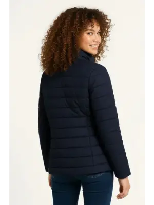 Lacivert Kapitone Baskılı Fermuarlı Bomber Mont Kadın Giyim