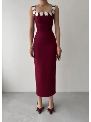 Mıng Çiçek Detaylı Elbise