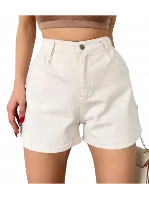 Mini Denim Şort cepli  -KREM