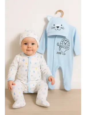 Mini Jungle Aslan Desenli Erkek Bebek 4lü Tulum Seti