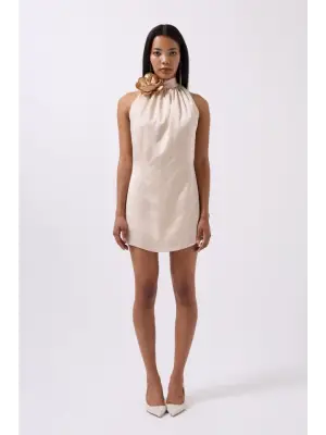 Omarı Burgundy Saten Mini Elbise