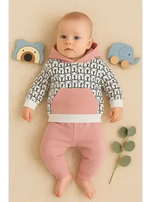 Minik Ayıcıklar Desenli 2li % 100 Pamuk Kız Bebek Takımı