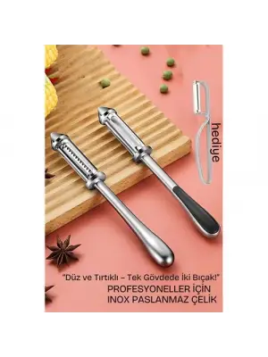 Modacar 2 Bıçaklı Inox Paslanmaz Çelik Sebze Soyacak | Düz ve Tırtıklı Bıçak | Çok Amaçlı Kullanım