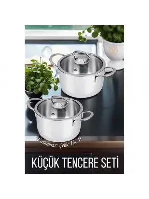 Omarı Şık ve Dayanıklı 2li Paslanmaz Çelik Tencere Seti 16 cm