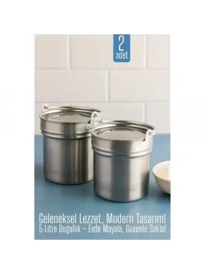 Modacar 2 li Yoğurt Bakracı – Paslanmaz Çelik 5 Litre |  Kapaklı, Hijyenik ve Dayanıklı
