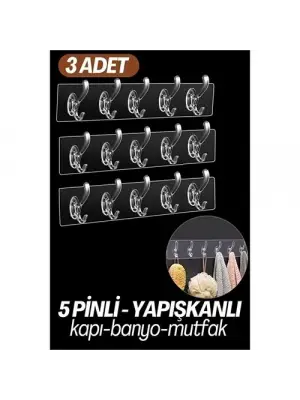 Modacar 5 Pinli 3 lü set Yapışkanlı Askı Xenoty Design