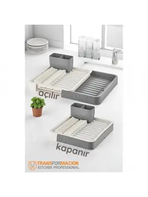 Omarı Pratik Açılır-Kapanır Bulaşıklık - Bulaşık Kurulama Sepeti Gri