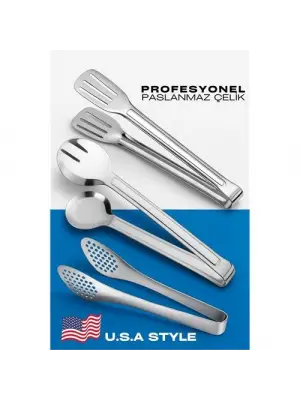 Omarı Paslanmaz Çelik Amerikan Tip Mutfak Maşa Seti 3 Parça