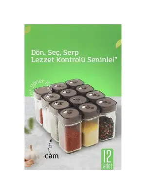 Modacar Cam Tuzluk Baharatlık – 360° Döner Kapaklı | 3 Delik Tipiyle Ayarlanabilir Akış  12 ADET