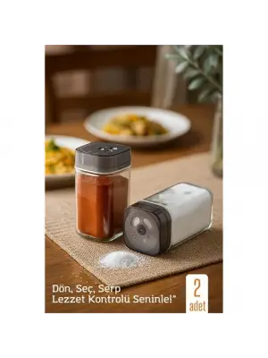 Modacar Cam Tuzluk Baharatlık – 360° Döner Kapaklı | 3 Delik Tipiyle Ayarlanabilir Akış   2 ADET