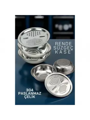 Modacar Çelik Rende Kase Süzgeç Seti - MultiFix 3 in 1 Paslanmaz Çelik