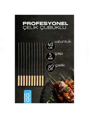 Omarı Pratik Ahşap Saplı Çelik Mangal Kebap Şişleri 18 Adet