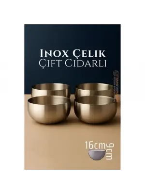 Modacar Çift Cidarlı Kase - Inox Çelik Kase 16 cm 4 LÜ SET