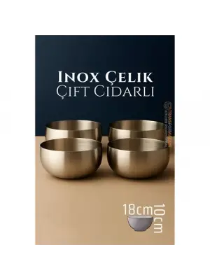 Modacar Çift Cidarlı Kase - Inox Çelik Kase  18 cm 4 LÜ SET