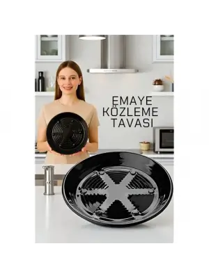Modacar Emaye Közleme Tavası 31 cm - Fırına Uyumlu - Delikli Izgara Yüzeyli, Parlak Siyah