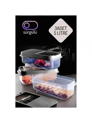 Omarı Modern 3lü Saklama Kabı Seti - 5 Lt Antrasit Renkli