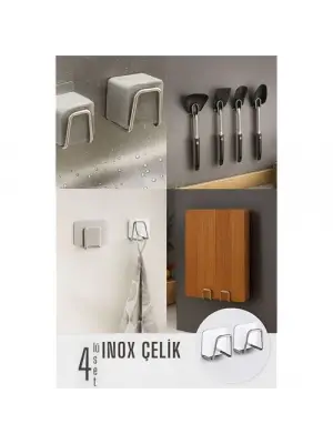 Modacar Inox Çelik Çok Amaçlı Askı - Banyo Askısı - Mutfak Askısı Profesyonel 4 lü SET