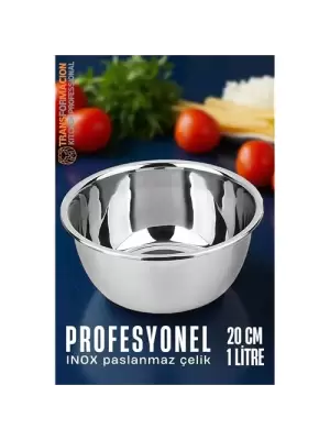 Modacar Inox Kase  - 20 Cm 1 Litre Karıştırma Kabı Profesyonel 304 Paslanmaz Çelik