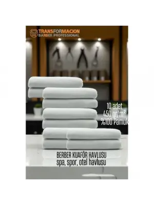 Omarı Yumuşak Pamuk Berber Havlusu Seti - 10 Adet, 50x90 Beyaz