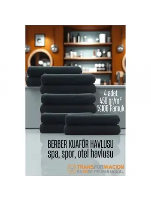 Omarı Siyah Pamuk Berber Havlusu Seti - 10 Adet 50x90 Boyutunda