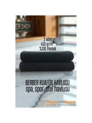 Omarı Siyah Pamuk Berber Havlusu - 2 Adet 50x90 Boyutunda