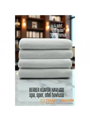 Omarı Yumuşak Pamuk Berber Havluları Seti 4 Parça 50x90 - Beyaz