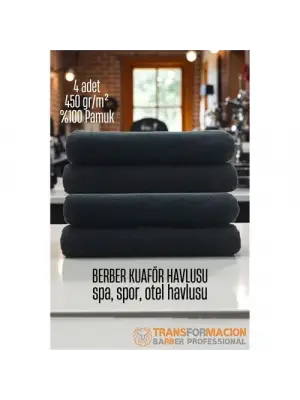 Omarı Pamuk Siyah Berber Havlusu Seti 4 Parça 50x90 Boyutuyla