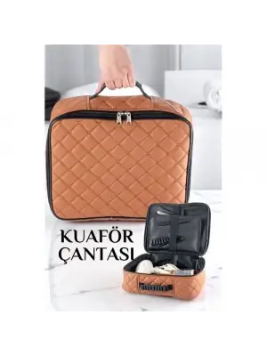 Omarı Kapitone Deri Kuaför Çantası - Makyaj ve Berber Ekipman Çantası