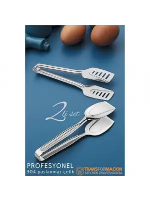 Omarı Paslanmaz Çelik Çok Amaçlı Mutfak Maşa Seti - Makarna Pasta Salata