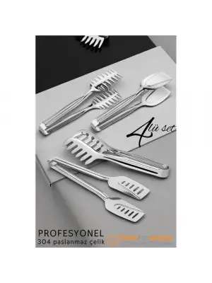 Omarı Paslanmaz Çelik Çok Amaçlı Mutfak Maşa Seti - Makarna, Pasta, Salata İçin 4lü Set