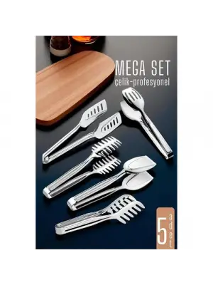 Omarı Çok Amaçlı Paslanmaz Çelik Mutfak Maşa Seti - 5 Parça
