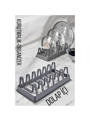 Omarı Pratik Tabak ve Kapak Düzenleyici Organizatör - Gri