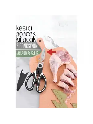 Omarı Çelik Mutfak Makası - Açacak, Kesici ve Kırıcı Özellikli