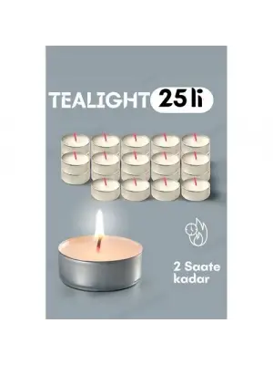 Omarı Dekoratif Tealight Mum Seti - 25 Adet Kokusuz Mum