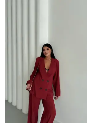 MODAL 4 DÜĞME ASTARSIZ CEKET - PANTOLON TAKIM - Bordo