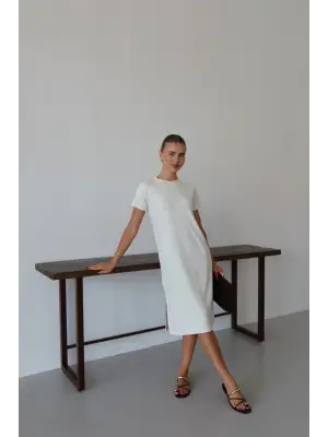 Modal yırtmaçlı elbise beyaz pt