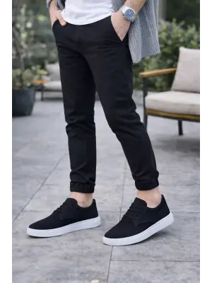 Modern Erkek Bağcıklı Triko Ayakkabı - Beyaz