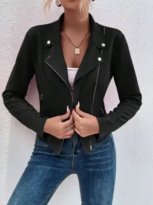 Modern Fermuarlı Süet Ceket