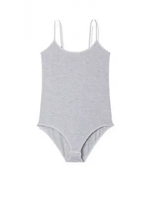 Modern Kadın Çıtçıtlı Body Gri İp Askılı