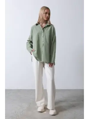 Omarı Geniş Yaka Detaylı Gömlek - Haki