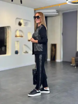 Modern Leopar Desenli Viskon İkili Takım