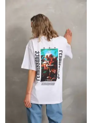 Omarı Baskılı Oversize Beyaz Unisex T-Shirt