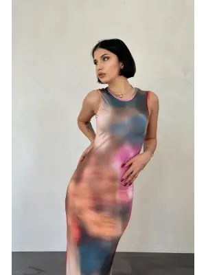 Omarı Elegant Bej Desenli Elbise Modelleri | gl00my