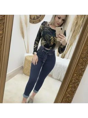 Modern Yüksek Bel Düğmeli Kot Pantolon