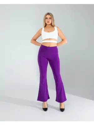 Omarı Esnek Kumaşıyla Konforu Öne Çıkaran Mor Paça Tayt