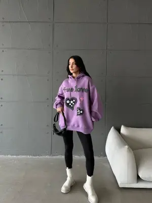 Omarı Oversize True Baskılı Mor Sweatshirt